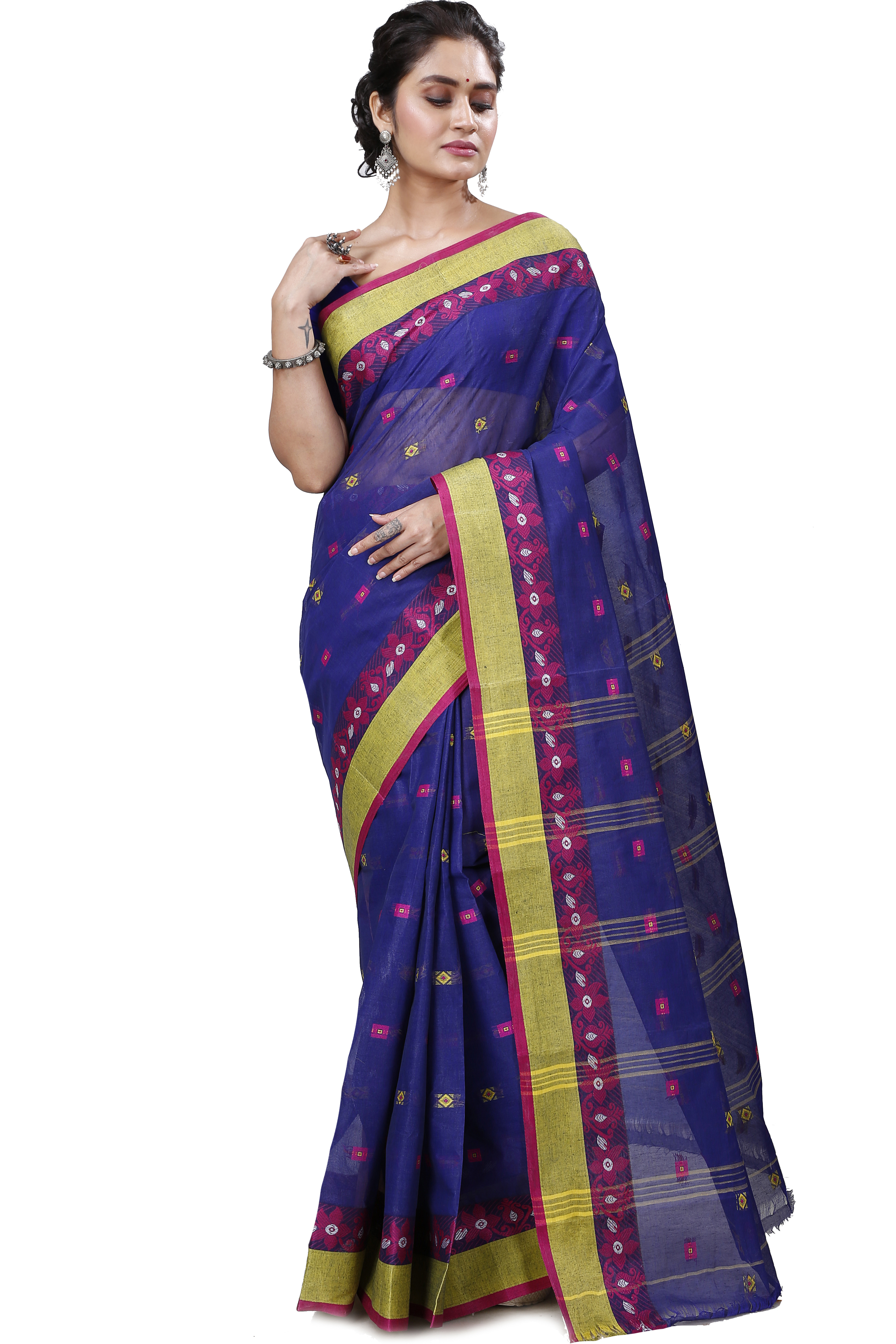 Naby Blue Pure Cotton Ramala Tant Saree (960)